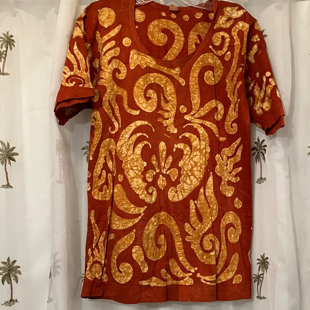 Women's Short Sleeve Orange Patterned Top